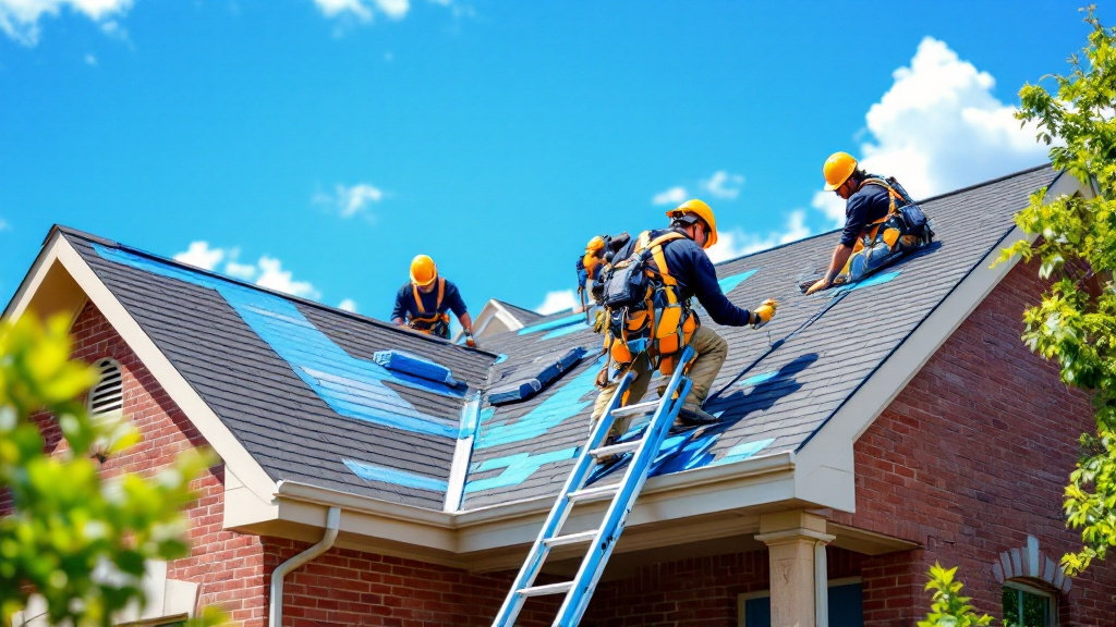 Roofing crew installing architectural shingles on a San Antonio home